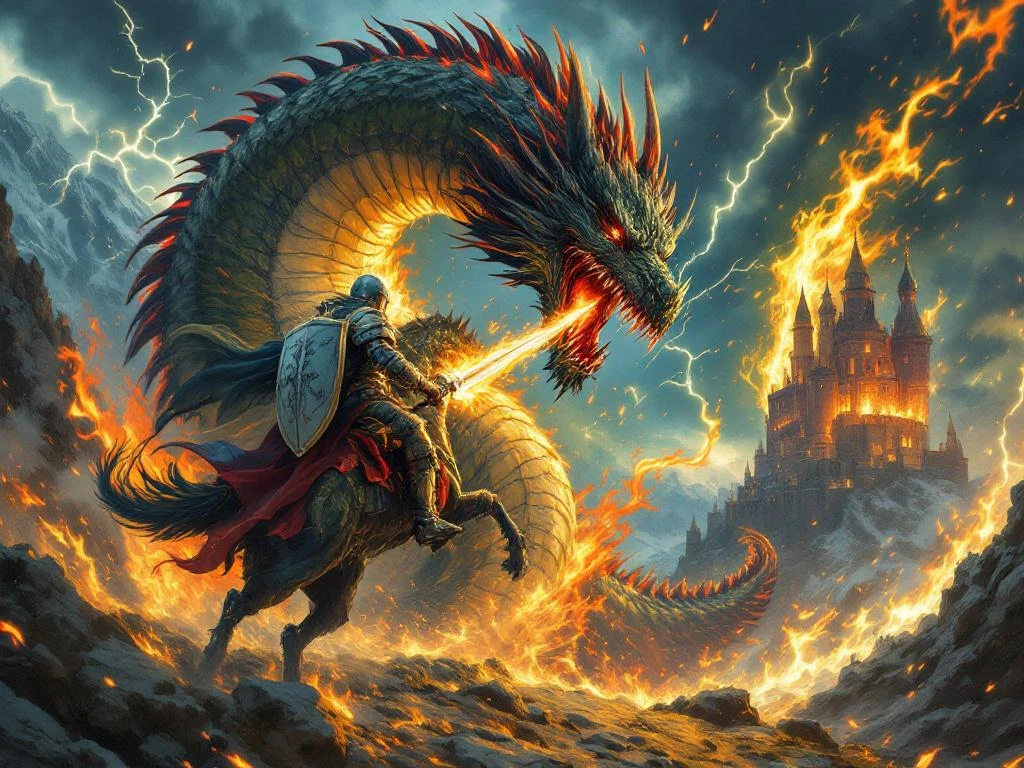 Dobrynya Nikitich battling the three-headed Zmey Gorynych