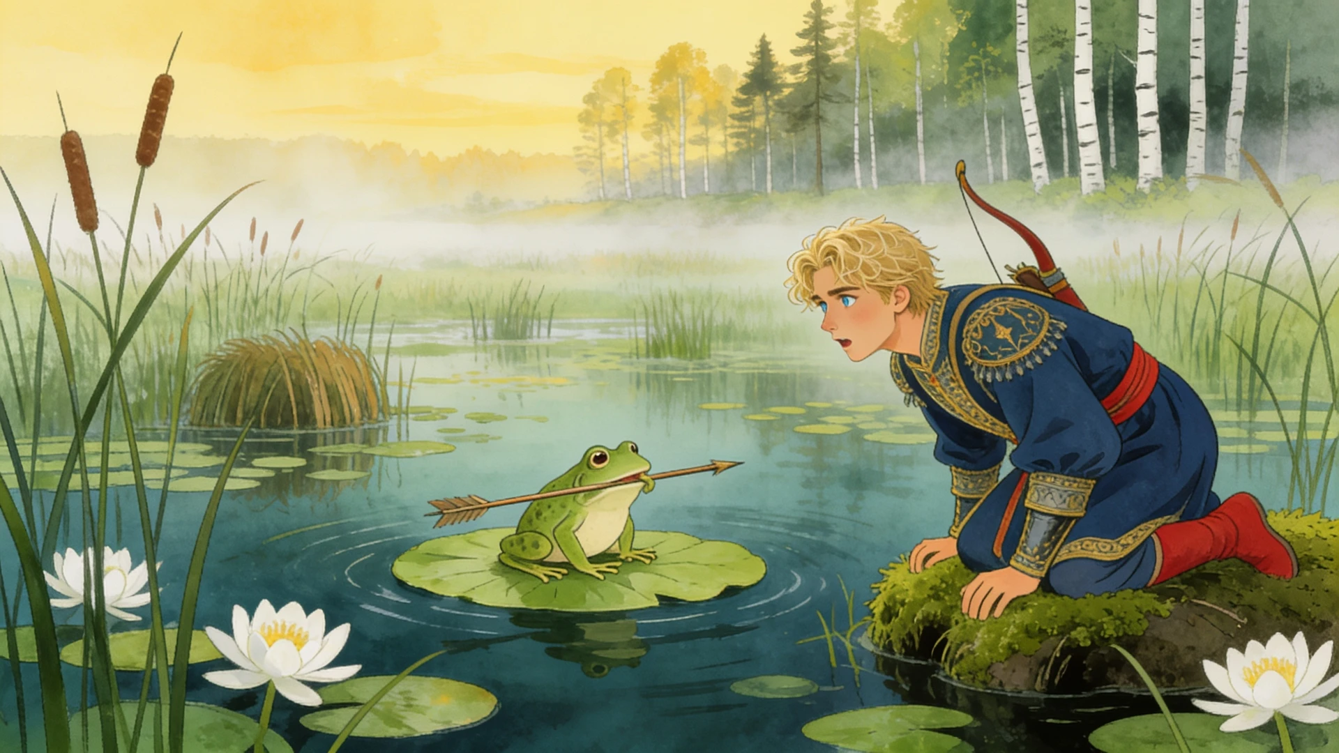 In the marsh, Prince Ivan found his arrow in the mouth of a frog — his promised bride.